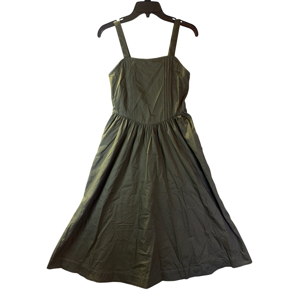 Kittenish Midi Dress Women Small Green Smocked Back Pleated NEW Front Sleeveless